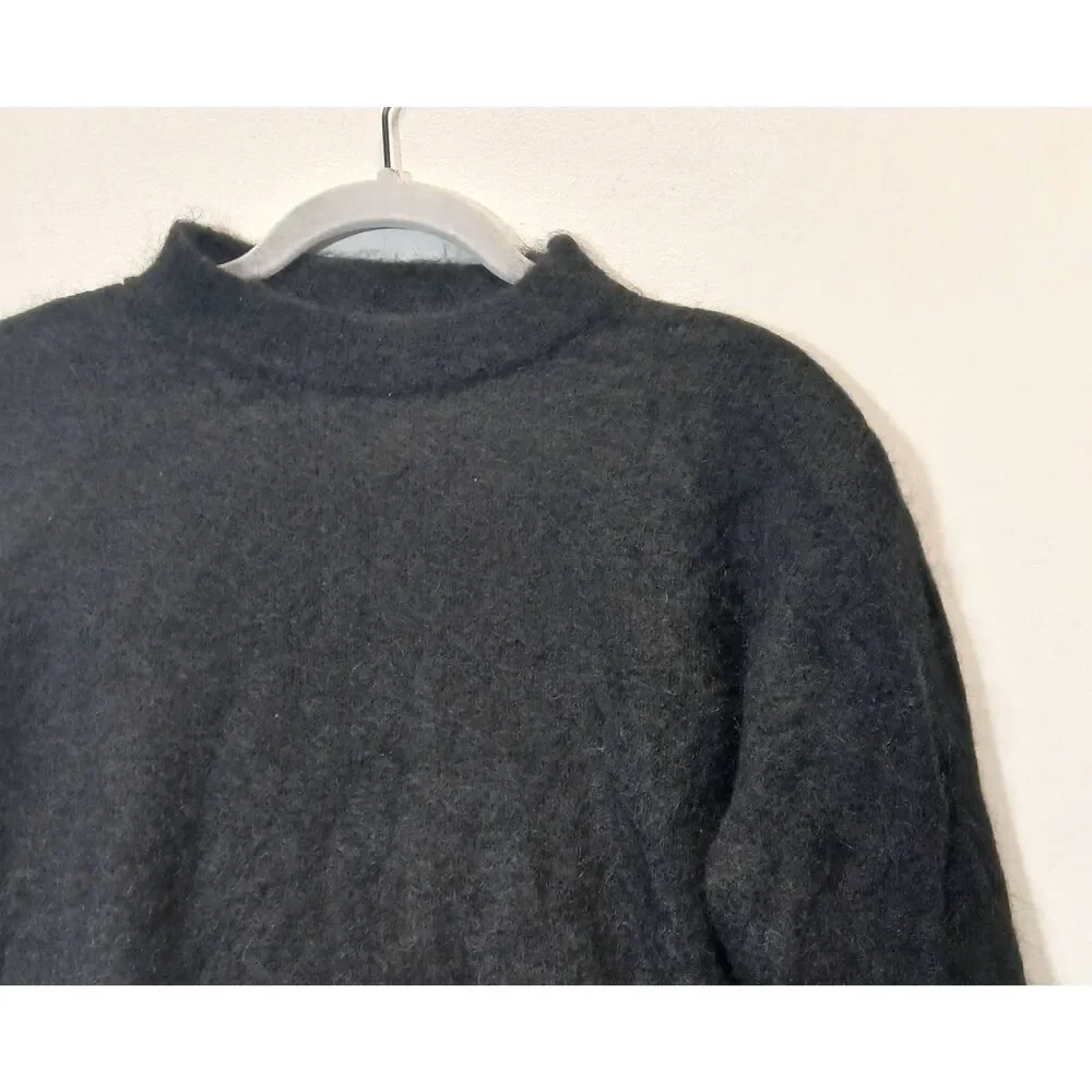 Migoscha womens medium sweater super kid mohair Italian black tan mockneck
